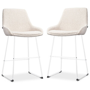 Nolon Nino-Isa Barkrukken Set van 2 Bouclé Beige - Wit Onderstel - 65 cm - Stof - Kookeiland - Barkruk met Rugleuning - Design - Comfortabel