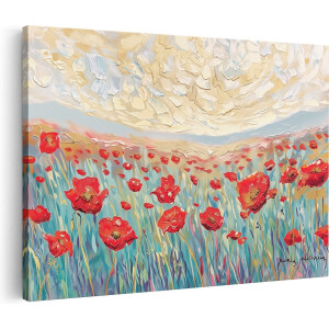 Artaza Canvas Schilderij Rode Papavers Bloemen in een Veld - 120x80 cm - Groot - Wanddecoratie Woonkamer - Schilderijen - Muurdecoratie