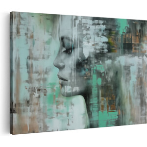 Artaza Canvas Schilderij Abstract Gezicht van een Vrouw - 60x40 cm - Wanddecoratie Woonkamer - Schilderijen - Muurdecoratie