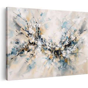 Artaza Canvas Schilderij Abstract Kunstwerk met Blauw, Geel en Zwart - 120x80 cm - Groot - Wanddecoratie Woonkamer - Schilderijen - Muurdecoratie