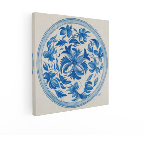 Artaza Canvas Schilderij Delfts Blauw - 50x50 cm - Wanddecoratie Bloemen - Muurdecoratie Vintage - Decoratie Handgeschilderd - Blauw