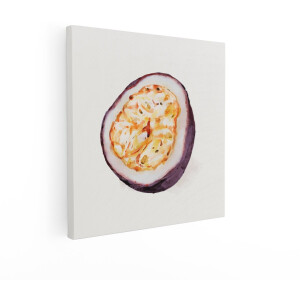 Artaza Canvas Schilderij Een Sappige Passievrucht Doormidden Gesneden - met een Aquarel Textuur - 40x40 cm - Wanddecoratie Woonkamer - Schilderijen - Muurdecoratie