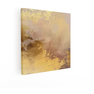 Artaza Canvas Schilderij Abstract Gouden Verfspatten en Texturen op een Zachte Achtergrond - 40x40 cm - Wanddecoratie Woonkamer - Schilderijen - Muurdecoratie