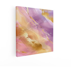 Artaza Canvas Schilderij Abstracte Pastelkleuren met Gouden Accenten en Vloeiende Penseelstreken - 50x50 cm - Wanddecoratie Woonkamer - Schilderijen - Muurdecoratie