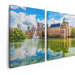 Artaza Canvas Schilderij Tweeluik Binnenhof met het Hofvijver in Den Haag - 120x80 - Foto Op Canvas - Canvas Print