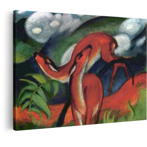 Artaza Canvas Schilderij Rode Herten Franz Marc - 120x80 cm - Wanddecoratie Dieren - Muurdecoratie Natuur - Decoratie Expressionisme Kunst