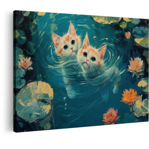 Artaza Canvas Schilderij Katjes - 60x40 cm - Wanddecoratie Waterlelies - Muurdecoratie Monet Stijl - Schilderijen Vijver Bloemen