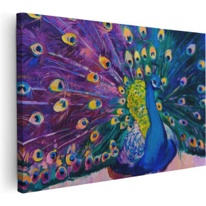 Artaza Canvas Schilderij Pauw Met Kleurrijke Veren Van Olieverf - Abstract - 30x20 - Klein - Foto Op Canvas - Canvas Print