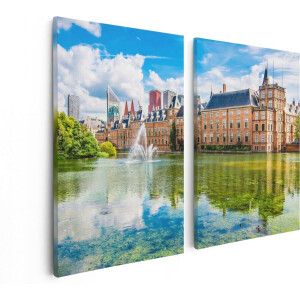 Artaza Canvas Schilderij Tweeluik Binnenhof met het Hofvijver in Den Haag - 80x60 - Foto Op Canvas - Canvas Print