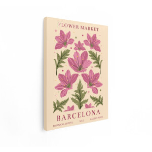Artaza Canvas Schilderij Vintage Bloemenmarkt Poster met Tekst Barcelona Botanical Archive - 90x120 cm - Groot - Wanddecoratie Woonkamer - Schilderijen - Muurdecoratie