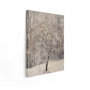 Artaza Canvas Schilderij Schilderij van een Besneeuwde Boom in een Winterbos met Dikke Verf - 60x80 cm - Wanddecoratie Woonkamer - Schilderijen - Muurdecoratie