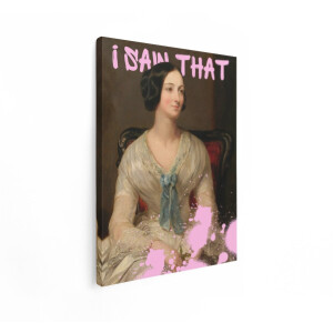 Artaza Canvas Schilderij Portret van een Elegante Vrouw in Historische Kleding met Roze Verfspatten - 90x120 cm - Groot - Wanddecoratie Woonkamer - Schilderijen - Muurdecoratie