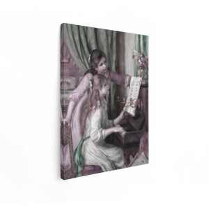 Artaza Canvas Schilderij Twee Meisjes Spelen Piano in een Elegante Kamer - Klassieke Kunst - 30x40 cm - Klein - Wanddecoratie Woonkamer - Schilderijen - Muurdecoratie