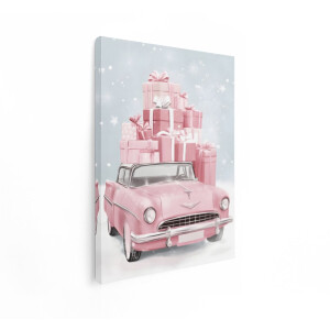 Artaza Canvas Schilderij Roze Oldtimer - 60x80 cm - Wanddecoratie Auto Vintage - Muurdecoratie Retro Cadeaus - Decoratie Woonkamer Roze