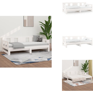 vidaXL Uitschuifbare Slaapbank - Uitschuifbare Slaapbanken - Bedbank - Bed - Slaapbank uitschuifbaar massief grenenhout wit 2x(90x190) cm