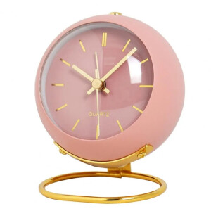 WiseGoods Premium Retro Wekker - Niet-Tikkende Slaapkamer Klok - Met Nachtlamp - Wekkers - Klokken - Nachtlampje - Roze 10.5CM