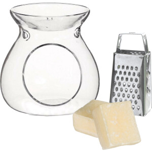 Ideas4seasons Amberblokjes/geurblokjes cadeauset - cashmere - inclusief geurbrander en mini rasp