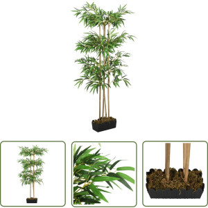 The Living Store Kunstplant bamboe 988 bladeren 150 cm groen - Kunstbamboe - Bamboeplant - Groene Plant - Kamerplant - Decoratieve Plant