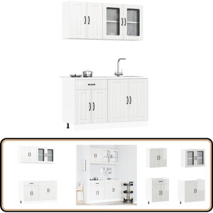 vidaXL Keukenkastenset Kalmar - 4-delig - Glanzend Wit Keukenkasten - Keukenopstelling - Kookeiland - Kastenserie - Houten Keukenkasten