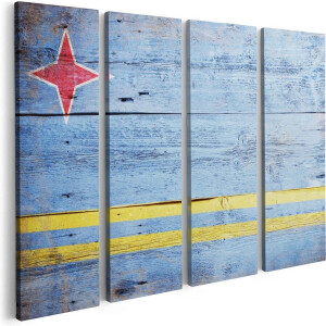 Artaza Canvas Schilderij Vierluik Aruba Vlag op Hout - 80x60 cm - Wanddecoratie Woonkamer - Schilderijen - Muurdecoratie