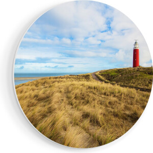 Artaza Forex Muurcirkel Vuurtoren met Duinen in Texel - 90x90 cm - Groot - Wandcirkel - Rond Schilderij - Muurdecoratie Cirkel