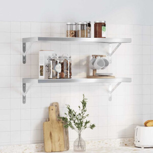 The Living Store Wandschappen 2 st 75x30x3 cm roestvrijstaal zilverkleurig - Zwevende Wanddecoratie - Wandplanken - Roestvrijstalen Wandopbergingsmogelijkheden - Minimalistische Wandregels - Muurschilderingen