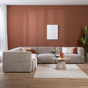 Bronx71® Scandinavische hoekbank Karla chenille taupe 6-zits