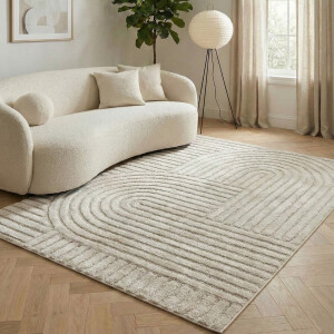 Flycarpets Skadi Curve Vloerkleed Japandi & Scandinavisch - Crème - Laagpolig Tapijt Loper - 80x150 cm