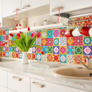 Zelfklevende tegelmuurstickers voor keuken en badkamer - 24 Azulejos Fililana tegelstickers - 24 stickers 15x15cm