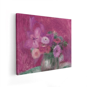 Artaza Canvas Schilderij Boeket Roze Bloemen in Vaas - Impressionistische Schilderstijl - 100x80 cm - Wanddecoratie Woonkamer - Schilderijen - Muurdecoratie