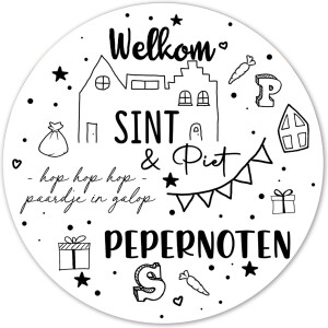 Label2X - Muurcirkel Sint & Piet wit - Ø 40 cm - Forex - Multicolor - Wandcirkel - Rond Schilderij - Muurdecoratie Cirkel - Wandecoratie rond - Decoratie voor woonkamer of slaapkamer