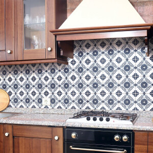 Zelfklevende tegelmuurstickers voor keuken en badkamer - 30 cementtegelstickers, ivoorkleurig (Azulejos) - 30 stickers, 20x20 cm
