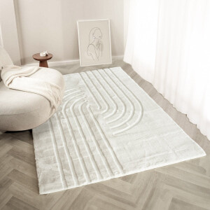 Flycarpets Japandi hoogpolig vloerkleed - Bohemian Arches Crème - Woonkamer tapijt - 140x200 cm
