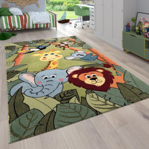 Paco Home Kinderkamer kindertapijt voor jongens met dieren en jungle motieven laagpolig 120 cm Rund