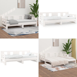 vidaXL Slaapbank uitschuifbaar massief grenenhout wit 2x(90x190) cm - Uitschuifbare Slaapbank - Uitschuifbare Slaapbanken - Bedbank - Bed