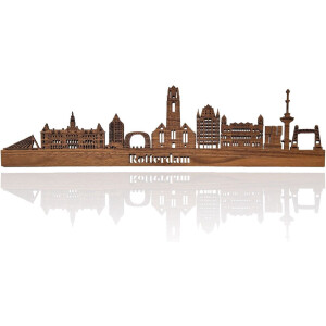 Skyline van Rotterdam - Notenhout - 110cm - Wanddecoratie van hout