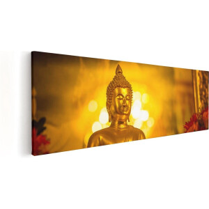 Artaza Canvas Schilderij Boeddha - 120x40 cm - Groot - Wanddecoratie Spiritueel - Muurdecoratie Woonkamer - Schilderijen Op Canvas Gouden Boeddhabeeld