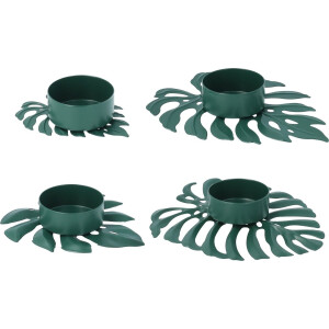 QUVIO Waxinelichthouder set van 4 - Blad - Theelichthouder - Kaarsenhouder - Woonaccessoires - Decoratieve accessoires - 13 x 10 x 2 cm - Metaal - Groen