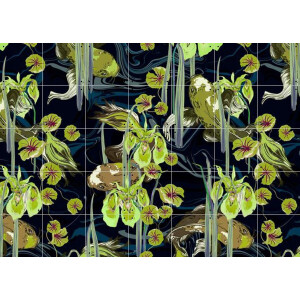 IXXI Koi Pond Moss Green, Marylène Madou - 140 x 100 cm - Gratis ophangtool - Grote wanddecoratie en posters - Illustraties, Mancave, Vissen