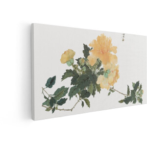 Artaza Canvas Schilderij Bloemen - 80x40 cm - Wanddecoratie Natuur - Muurdecoratie Chinese Stijl - Decoratie Gele Bloem - Schilderijen Op Canvas