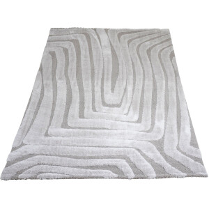 Vloerkleed Lima Beige 160 x 230 cm - Design Hoog-Laag Vloerkleed met Grafisch Lijnenpatroon in Scandinavische / Japandi Stijl