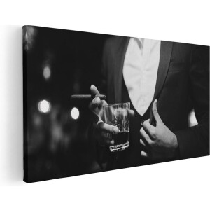Artaza Canvas Schilderij Gangster - 40x20 cm - Klein - Wanddecoratie Mancave - Muurdecoratie Whisky - Decoratie Sigaar