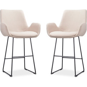 Nolon Nino-Eef Barkrukken Set van 2 Beige - met Armleuning - Zwart Onderstel - 65 cm - Voor Kookeiland - Barkruk met Rugleuning - Lage Armleuning - Scandinavisch