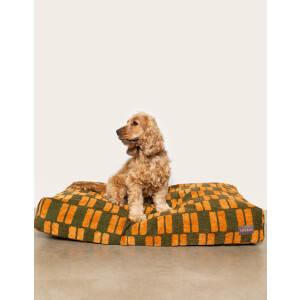Dogguo hondenkussen RETRO-BLOCK-BED-GREEN/ORANGE-M