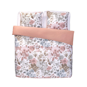 2e Halve Prijs Leen Bakker - Dekbedovertrek Nova Bloemen - Wit/roze - 240x200/220 Cm - Katoen Satijn - Multikleur#Wit#Roze