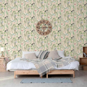 DUTCH WALLCOVERINGS Behang Flamingo crème- en mintkleurig