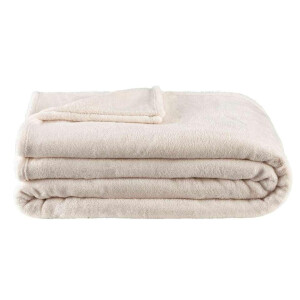 1+1 Gratis Leen Bakker - Plaid Niek XXL - Off-white - 240x220 Cm - Polyester/Fleece - Beige