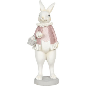 Clayre & Eef Beeld Konijn 10x10x25 cm Wit Roze Polyresin Woonaccessoires