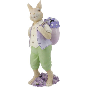 Clayre & Eef Beeld Konijn 11x10x27 cm Beige Groen Polyresin Woonaccessoires