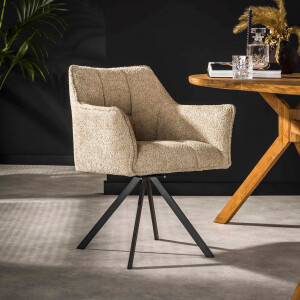 LifestyleFurn Eetkamerstoel 'Thandie' Bouclé, Draaibaar, kleur Boucle zandkleur